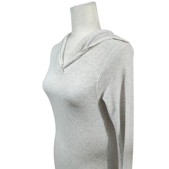 Spiritual Gangster Womens Beige Ribbed Knit Long Sleeve Hoodie Thumbholes - Picture 10 of 15